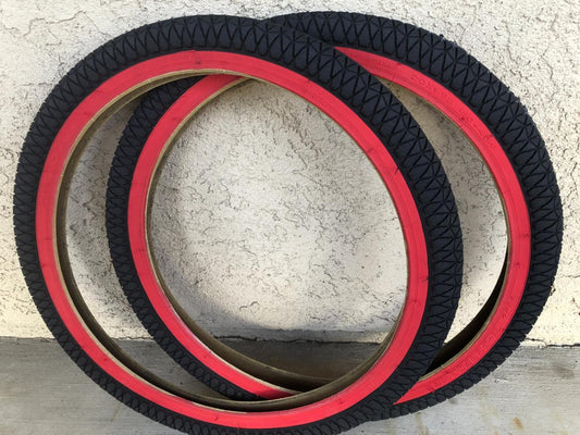 2 BMX Bicycle Tires 20x1.95 Red Wall Freestyle Bike Tires