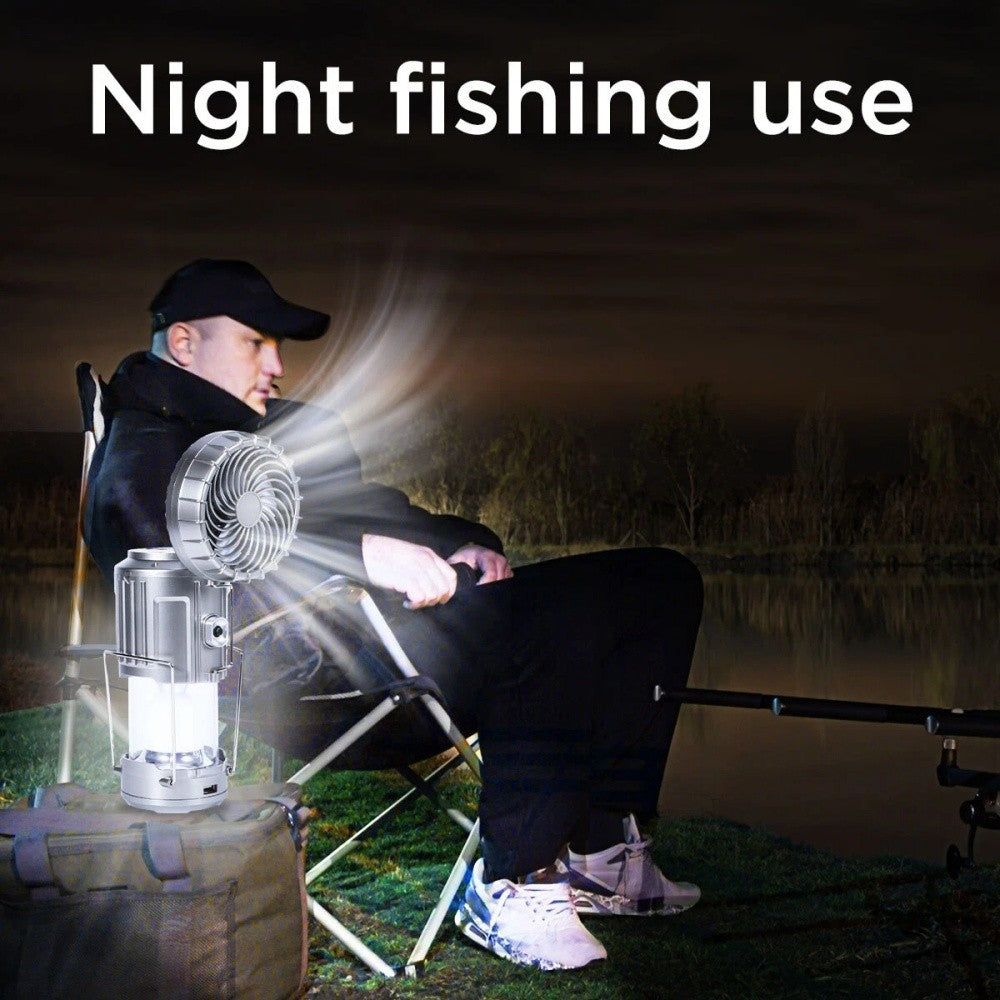 Multi-Function LED Camping Lantern with Fan Solar USB Rechargeable Portable Light