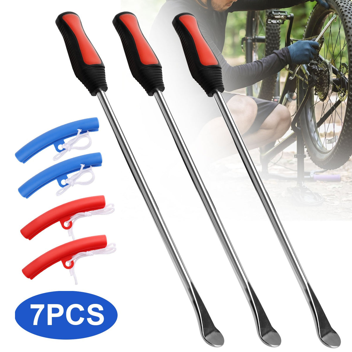 7PCS Motorcycle Tire Changing Tool Kit Steel Tire Levers Rim Protectors