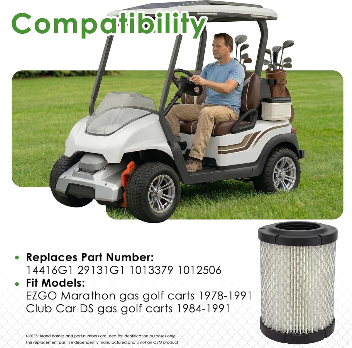 Golf Cart Air Filter for EZGO Marathon & Club Car DS Gas Models