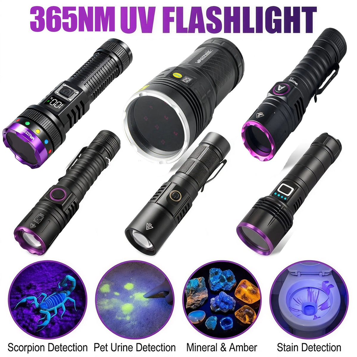 UV Flashlight Torch for Pet Stain Detection Rechargeable UV Light