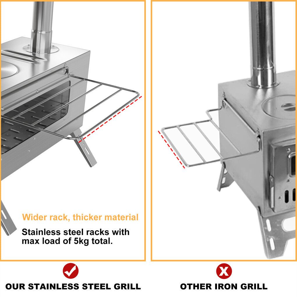 Large Portable Camping Wood Stove with Stainless Steel Chimney Pipe