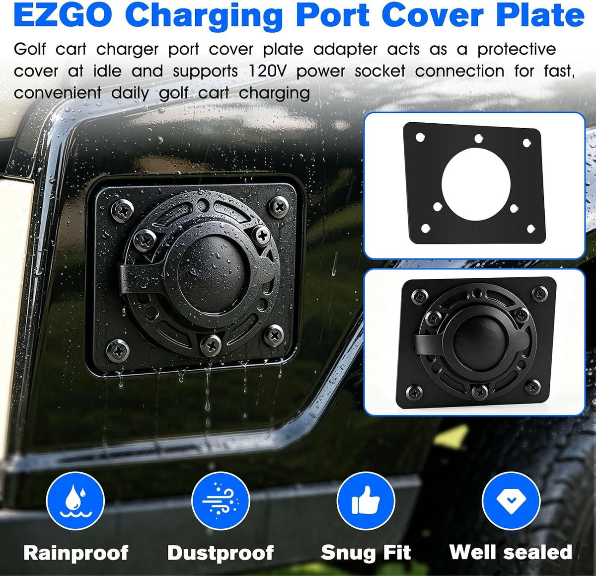 Golf Cart Charging Port Cover Plate Waterproof Dustproof 120V Adapter