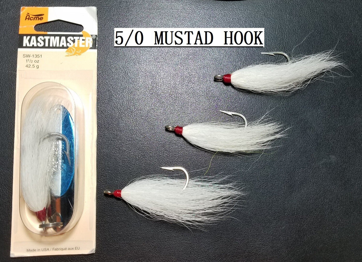 Fishing Bucktail Teaser Hooks Assortment – 5/0 & 6/0 Mustad Tied Hooks for Lures