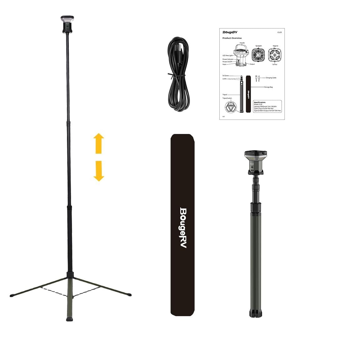 Rechargeable 8000mAh LED Camping Tent Light with 7.55ft Telescoping Pole