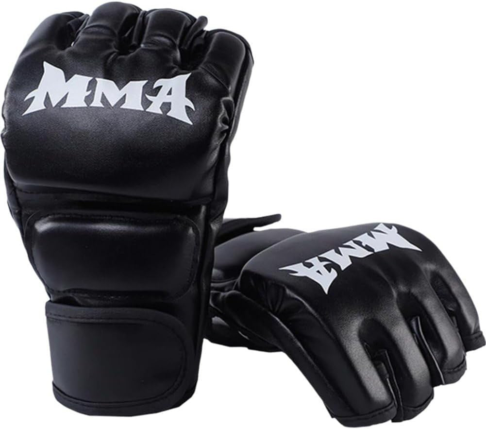Adult Boxing Gloves PU Leather Half Finger Fight Gear - Black