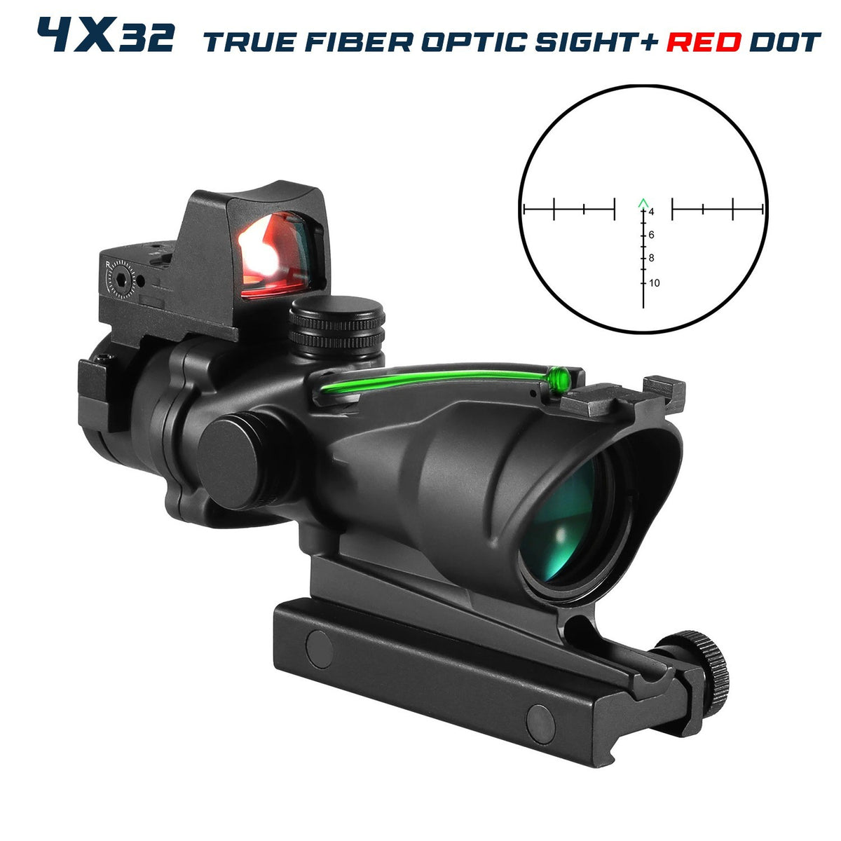 Tactical 4x32 Red Green Cross Chevron Dot Fiber Optic Sight