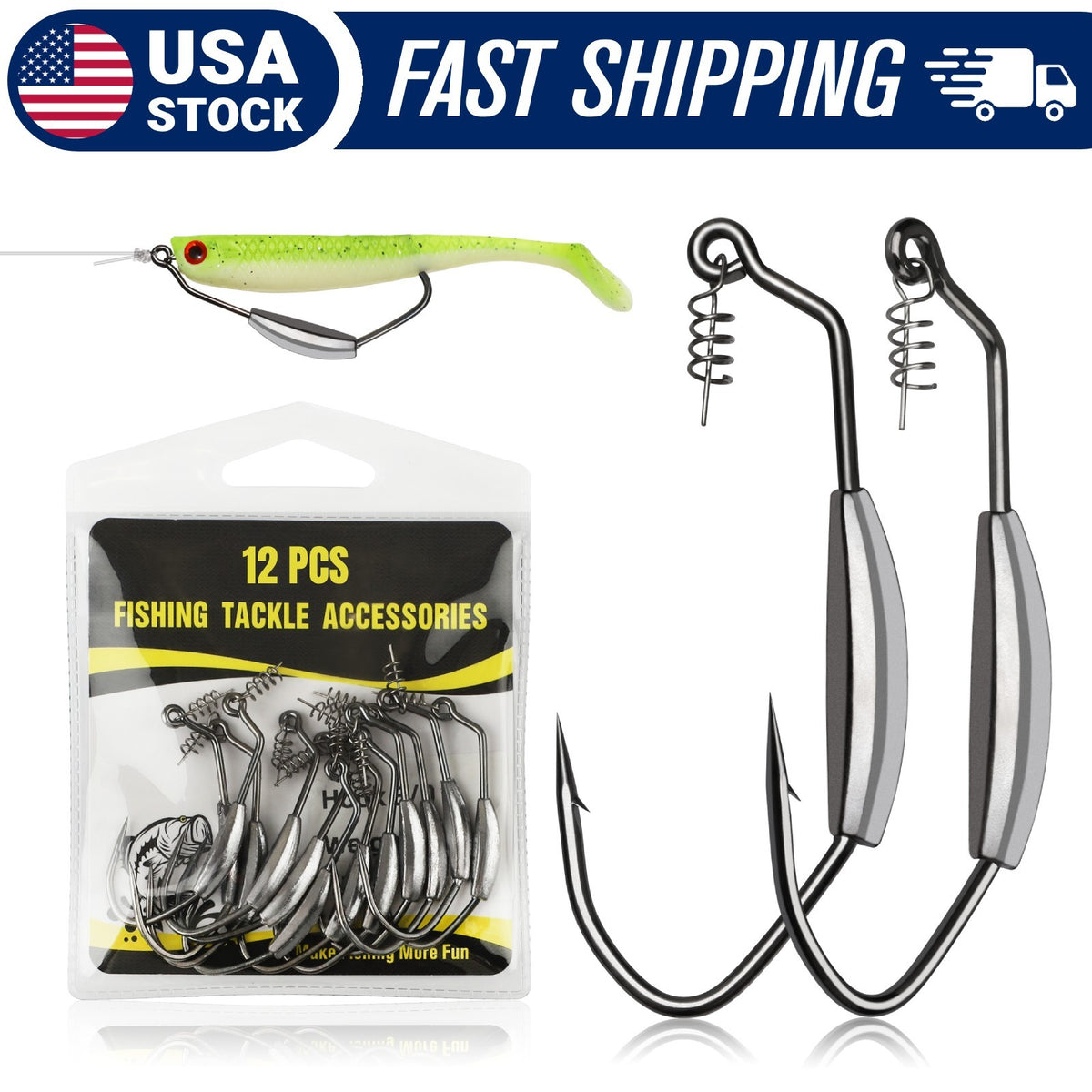 Weighted Swimbait Hooks Set - Strong, Weedless Fishing Hooks for Bass & More