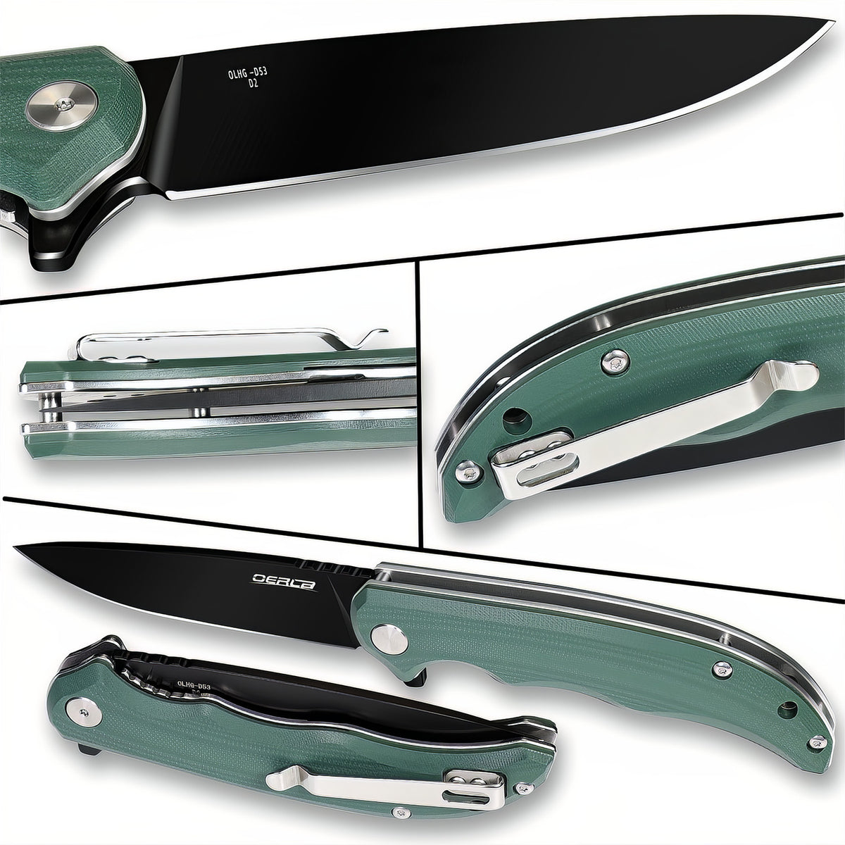 8.9 Inch Folding Pocket Knife with D2 High Carbon Steel Blade, Green Handle