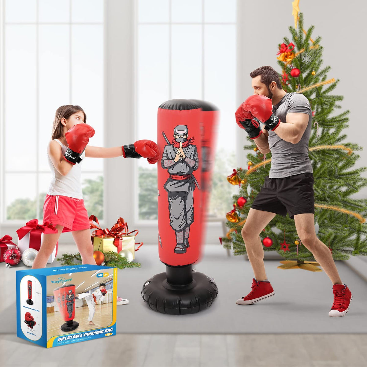 Kids Punching Bag with Gloves - Inflatable 47 Inch Martial Arts Training Equipment