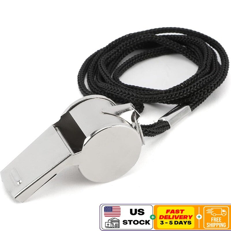 Stainless Steel Referee Whistle with Lanyard - Loud Emergency Coaching Tool