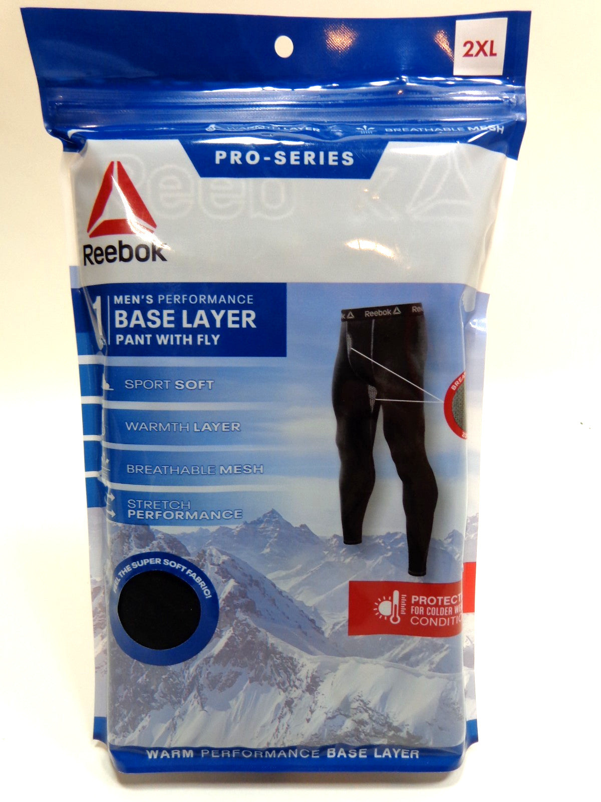 Reebok Men's Base Layer Pants with Fly - Pro-Series Black Mesh 2XL