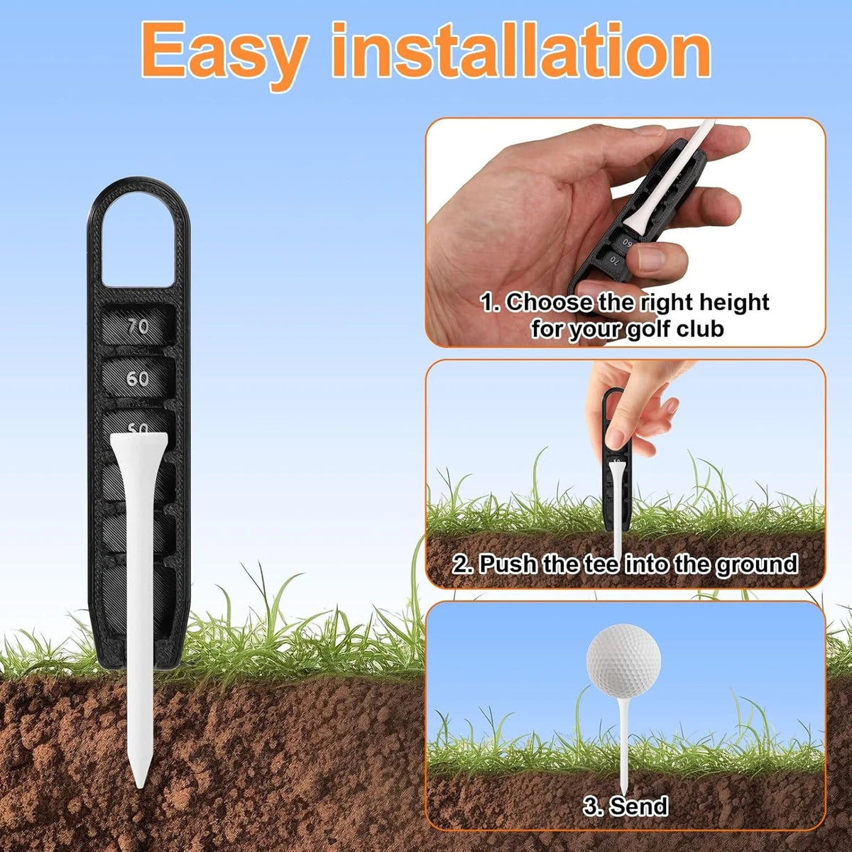 Golf Tee Height Adjuster 6-Setting Plastic Positioner & Training Aid - 2 Pack
