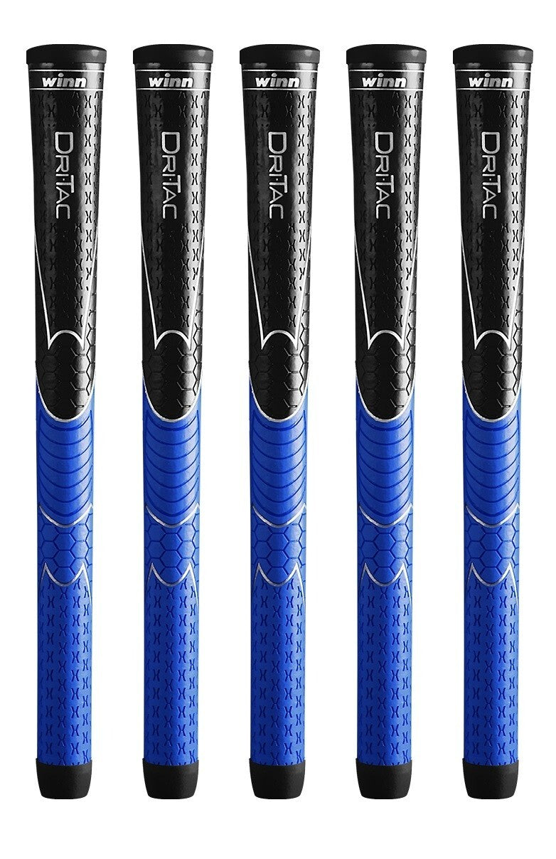 Winn Dri-Tac Midsize Tennis Grips Set of 5 - Black & Blue All-Weather Comfort