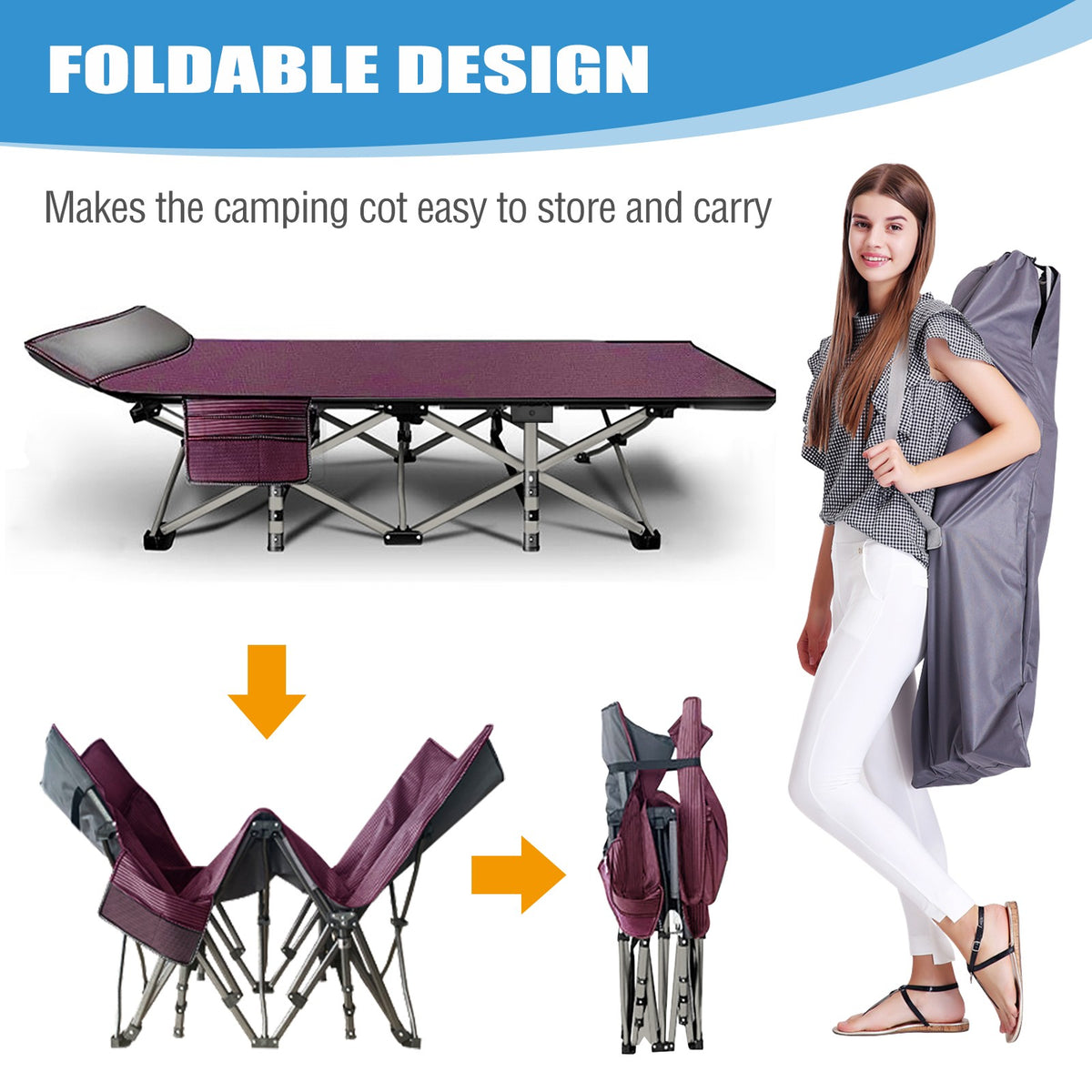 Heavy-Duty Camping Cot for Adults with Soft Detachable Pad & Water-Resistant Frame