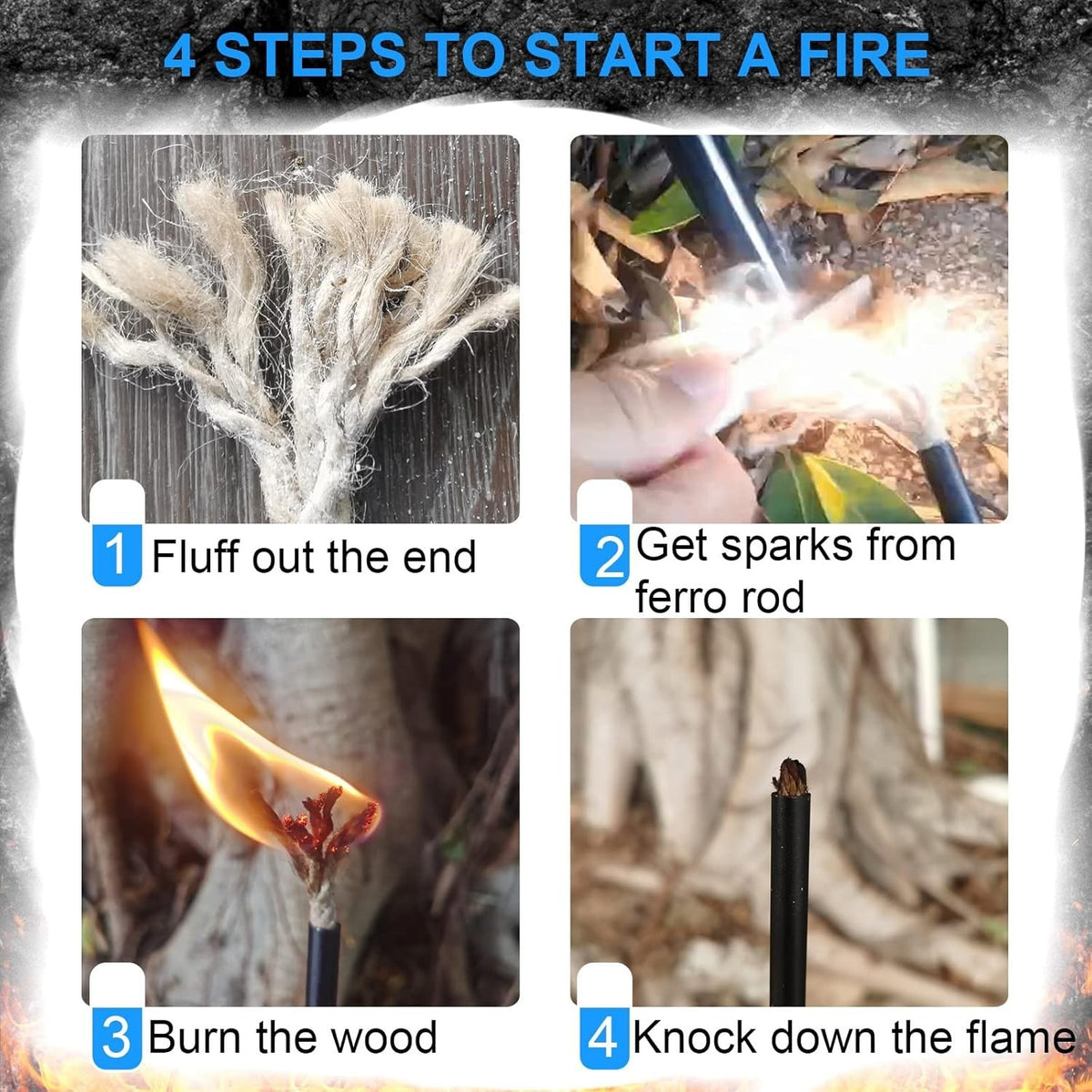 Outdoor Ferro Rod Fire Starter Kit with 5-Inch Ferro Rod, Tinder Wicks & Paracord