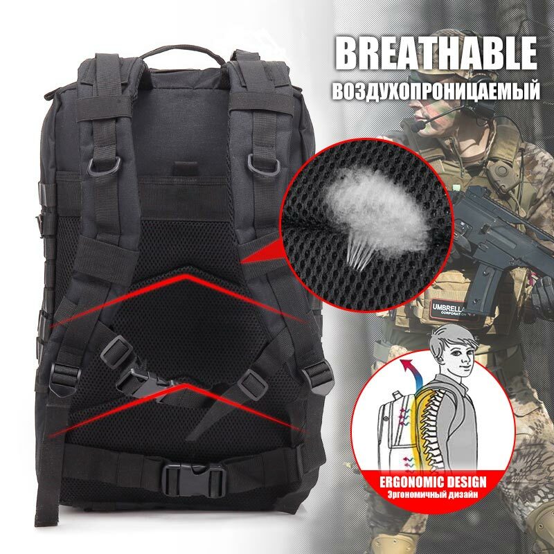 45L Tactical Military Backpack Large Rucksack for Camping Hiking Travel