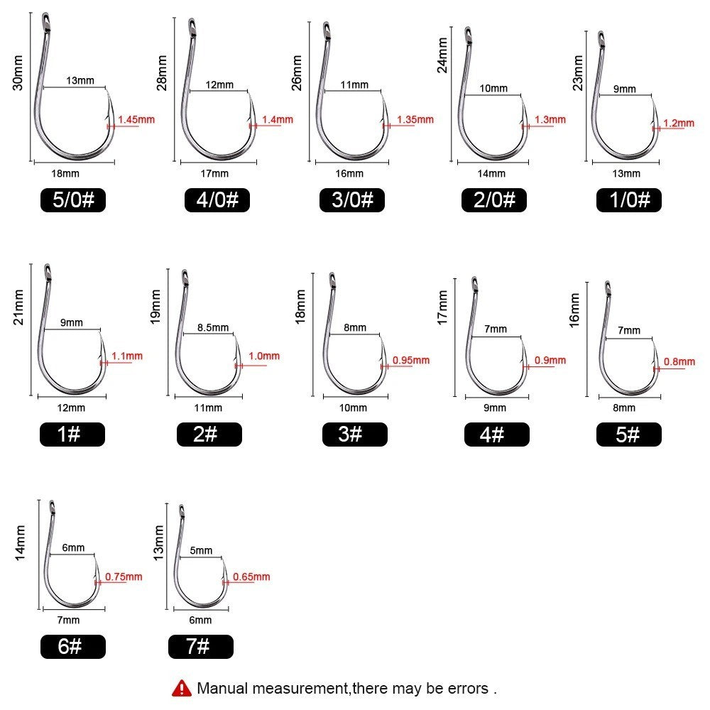 50PCS Ultra Sharp Carbon Steel Fishing Hooks - Offset Octopus Style, Multiple Sizes