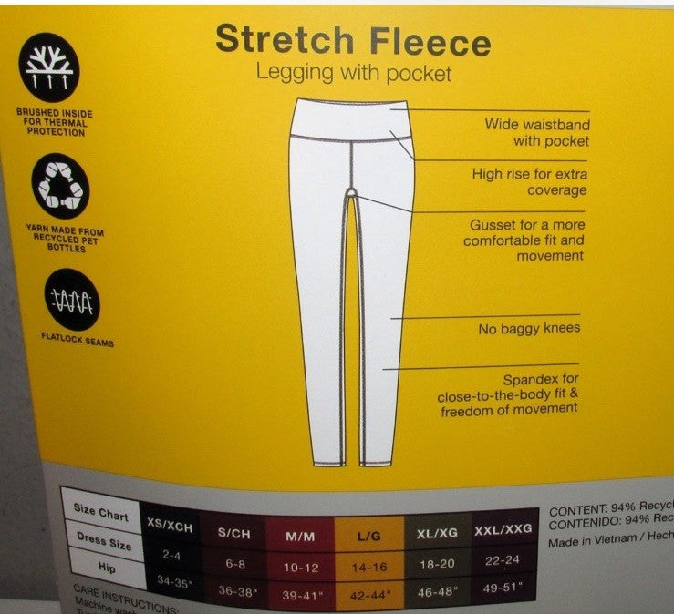 Large Black Fleece Leggings for Winter Sports Base Layer