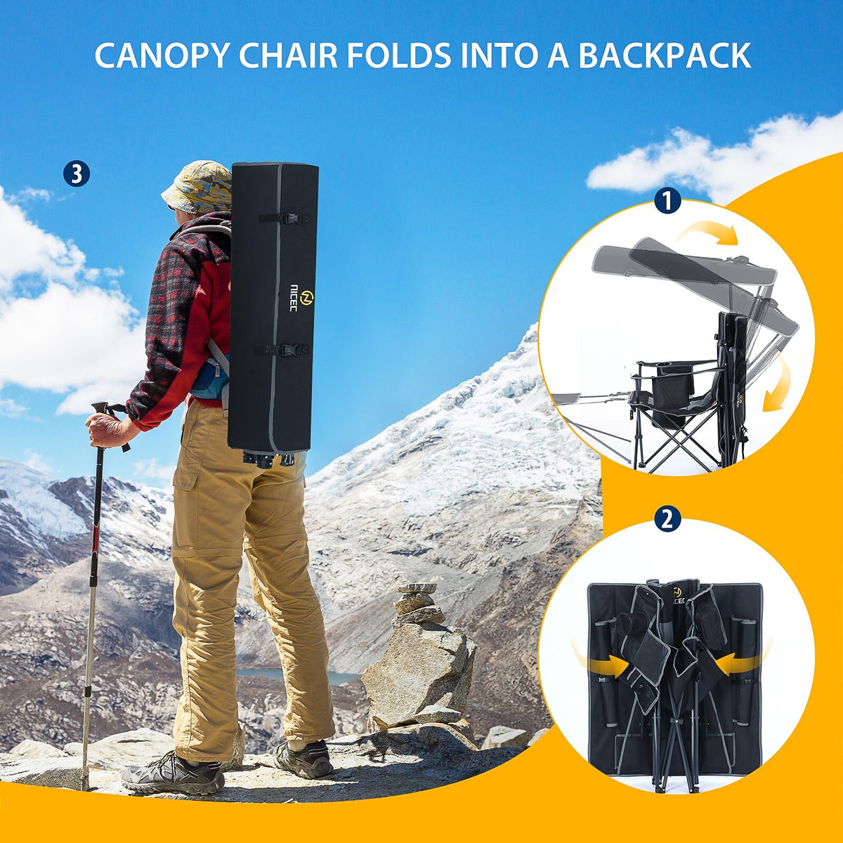 Heated Outdoor Camping Chair with Canopy and Footrest - Portable Shade