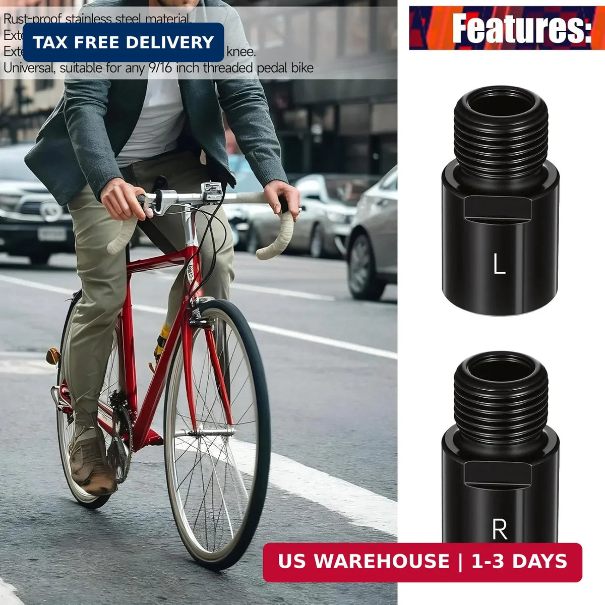 Bike Pedal Extenders 20mm for 9/16 inch Pedals, Black Steel Bicycle Adapter