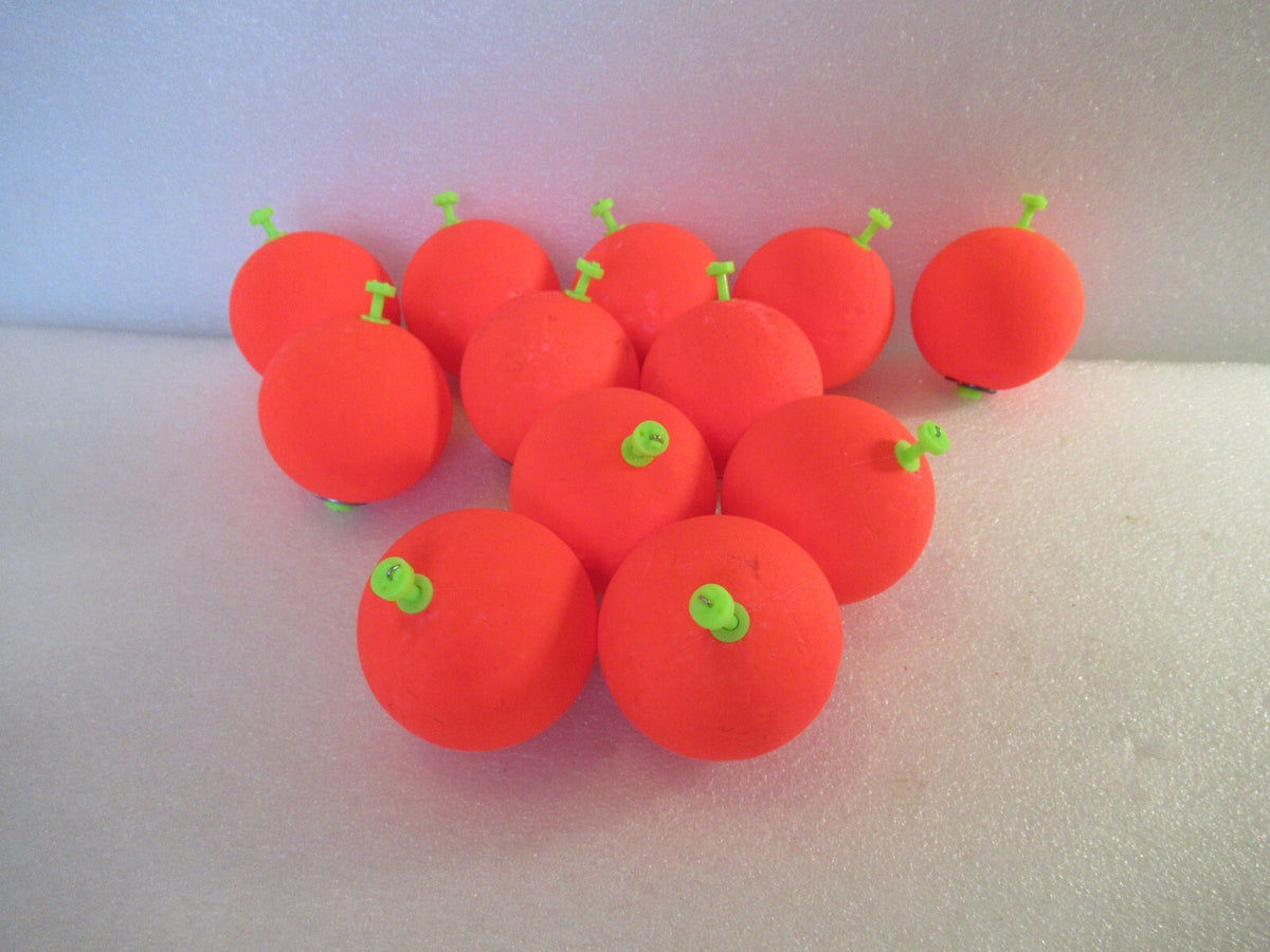12 Pack 2-Inch Round Foam Fishing Floats - Weighted Snap-On Bobs