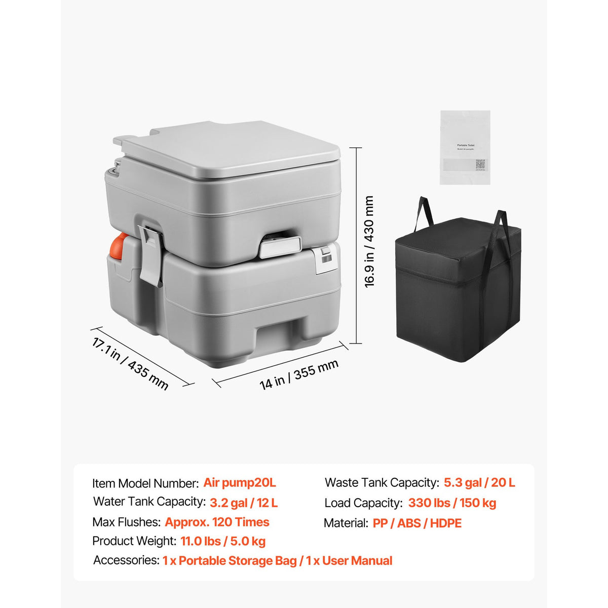 Portable Outdoor Toilet with 5.3 Gallon Flush for Camping & Hiking
