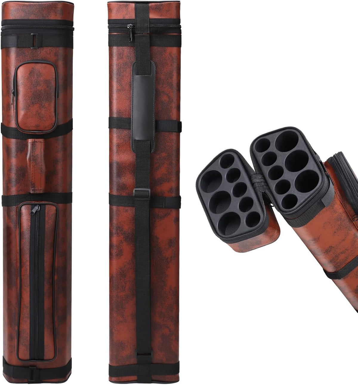 3-Butt 5-Shaft Billiard Cue Case – Hard Leatherette, Water-Resistant, T‑Shaped Divider