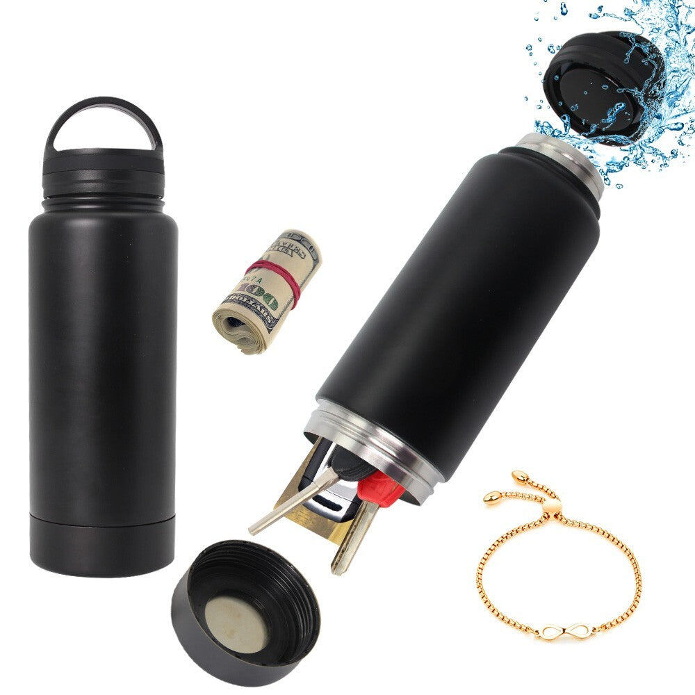 Stainless Steel Water Bottle with Secret Card and Cash Compartment - 450ml