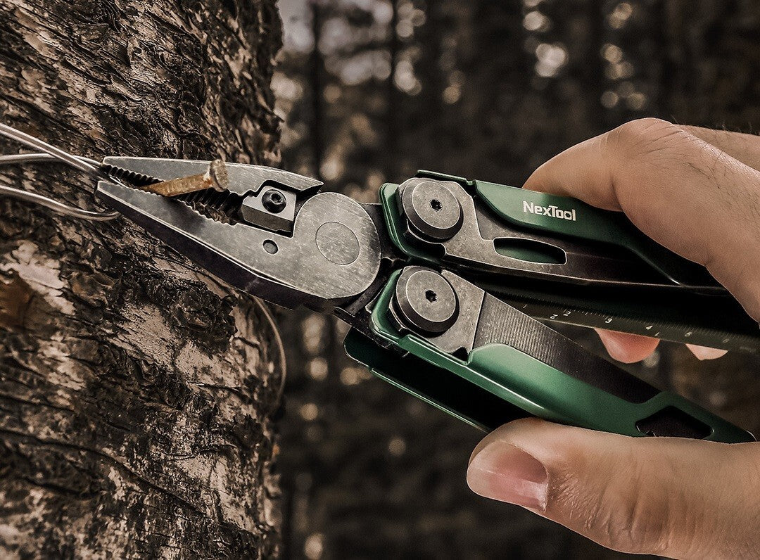 Multi Tool with Stainless Steel Handles and Belt Cutter - Green 4.25"