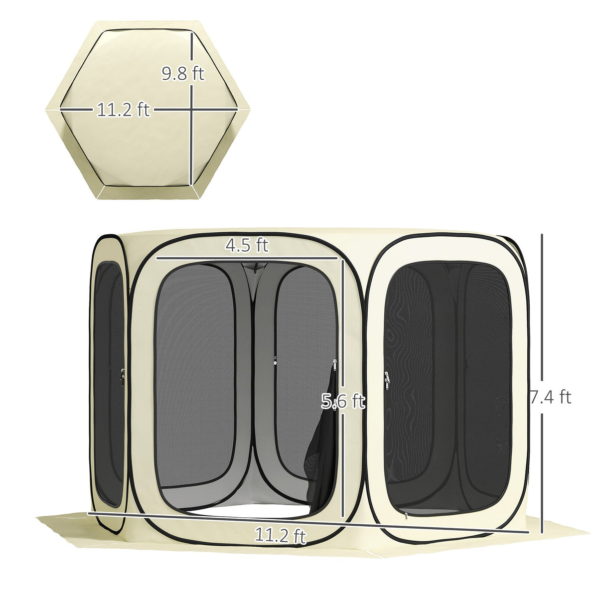 11ft Pop Up Screen Tent with UPF50+ Shade and Carry Bag - Beige Camping Gazebo