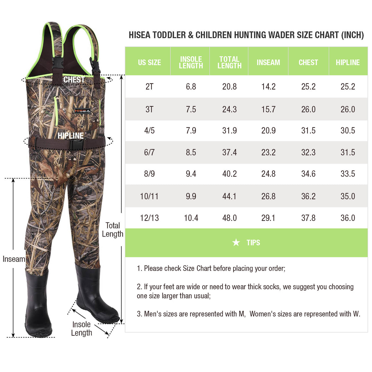 Kids Neoprene Waders with Boot Foot - Waterproof Hunting & Fishing Chest Waders for Toddlers