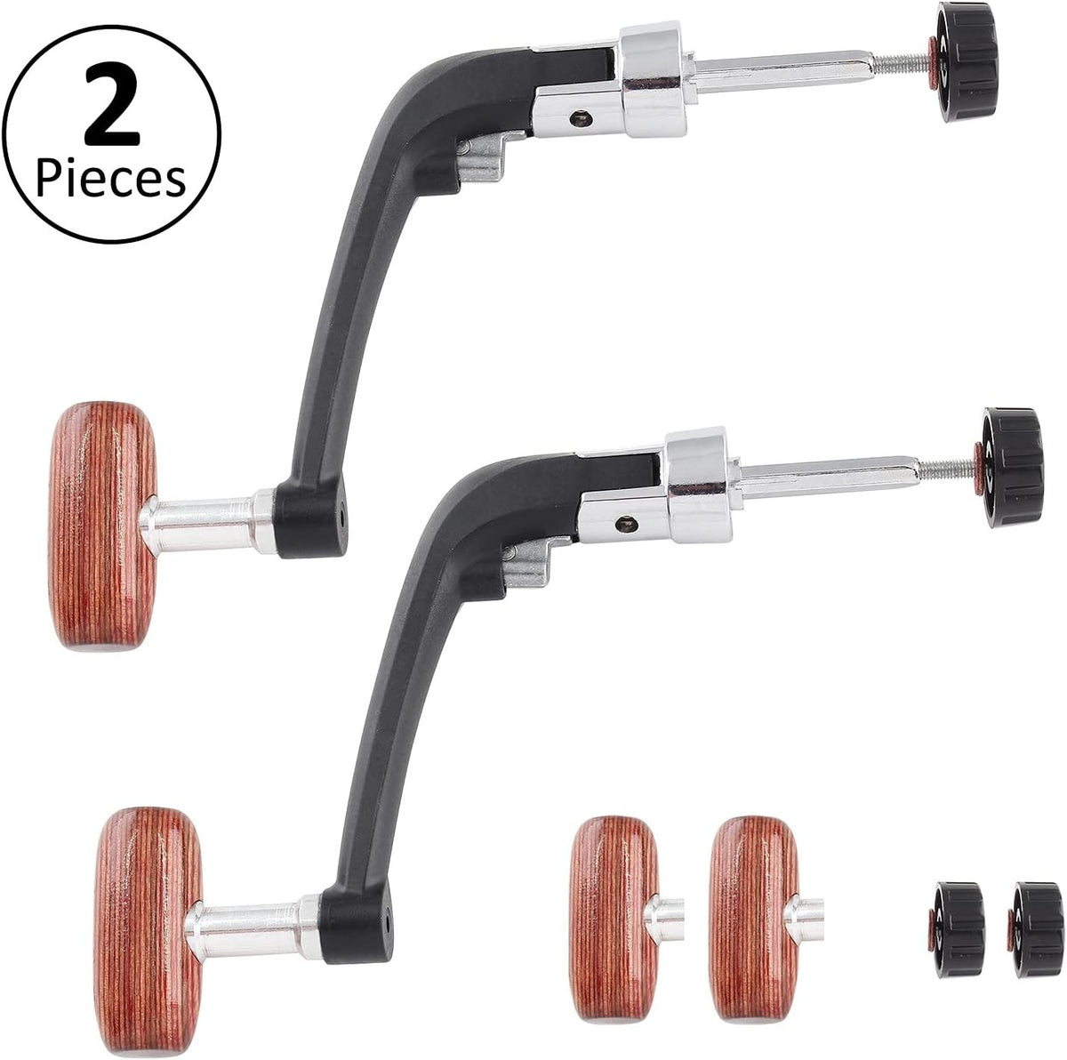 Adjustable Fishing Reel Handle Set of 2 with Anti-Slip Wooden Grip