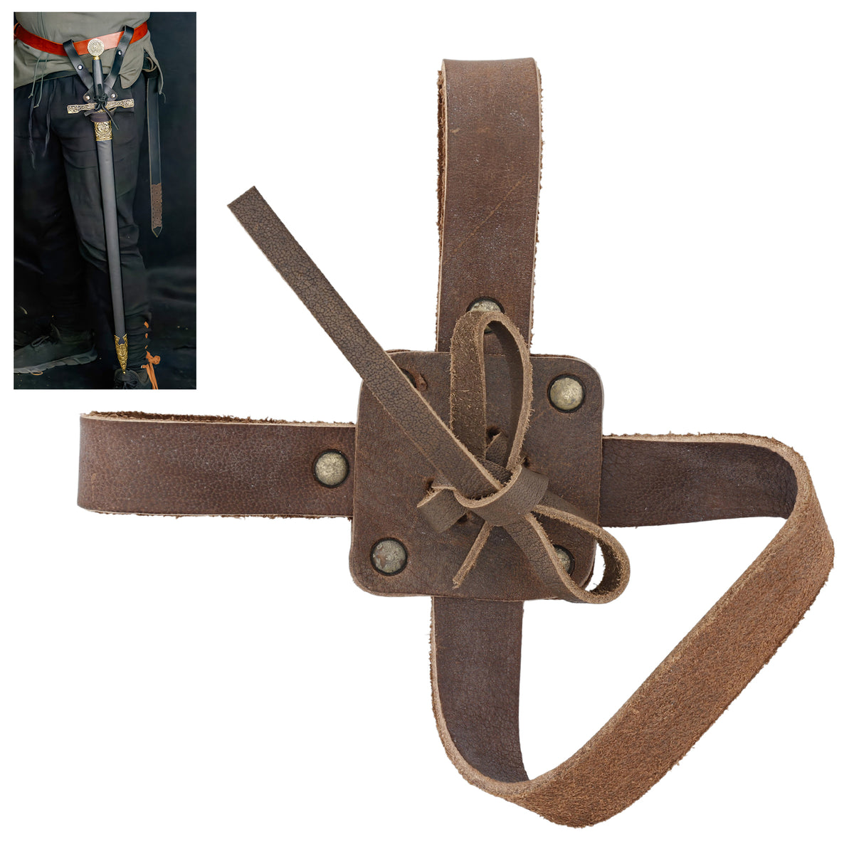 Ambidextrous Leather Sword & Axe Frog Holder for LARP & Medieval Cosplay