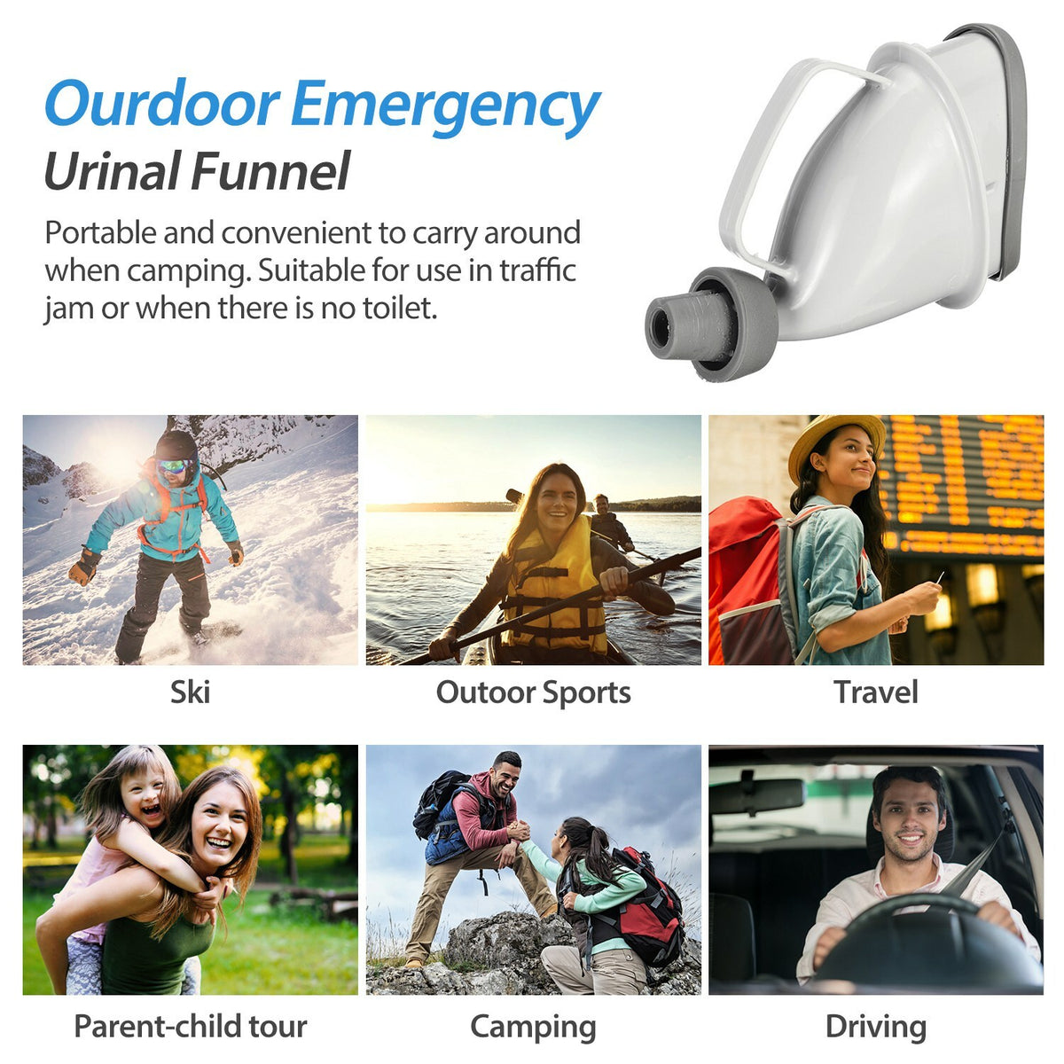 Unisex Portable Urinal Funnel for Outdoor Travel Emergency Use