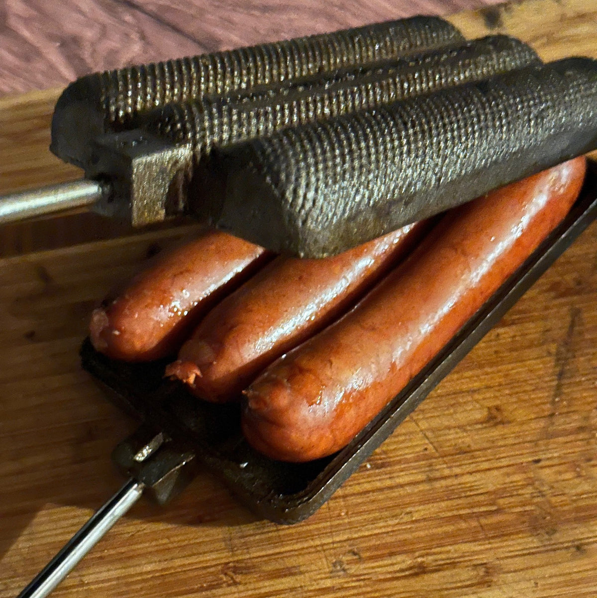 Cast Iron Hot Dog Roaster and Cornbread Baker for Firepit Camping
