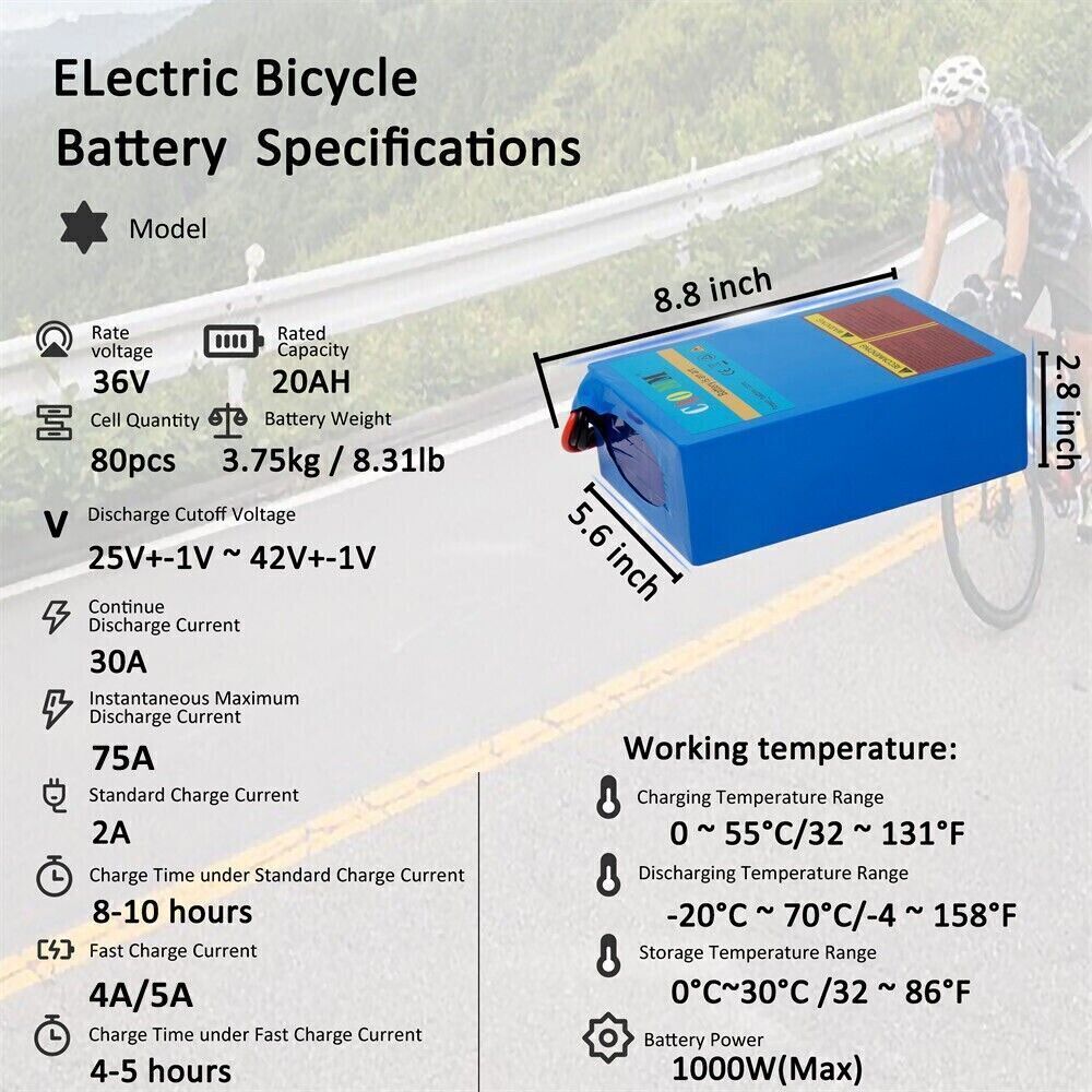 Electric Bicycle Battery 36V/48V 8Ah-20Ah for E-Bikes and Electric Bikes