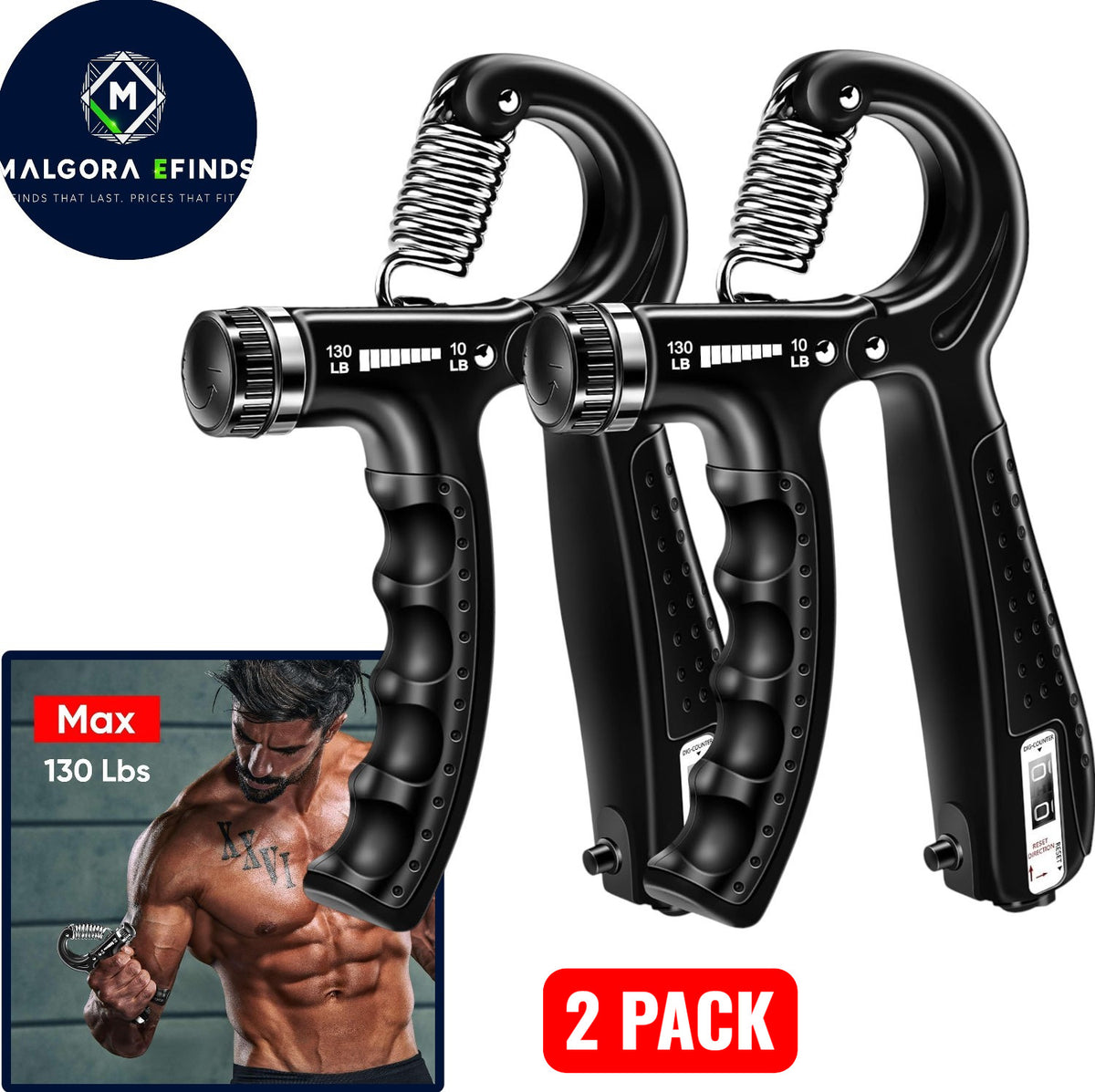 Adjustable Hand Grip Strength Trainer Set - 2 Pack for Forearm & Hand Exercise