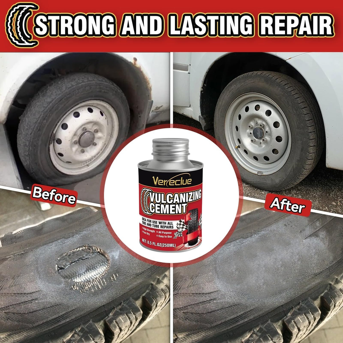 Heavy Duty Tire Patch Kit with Rubber Cement for Bicycle Motorcycle Car Inner Tubes