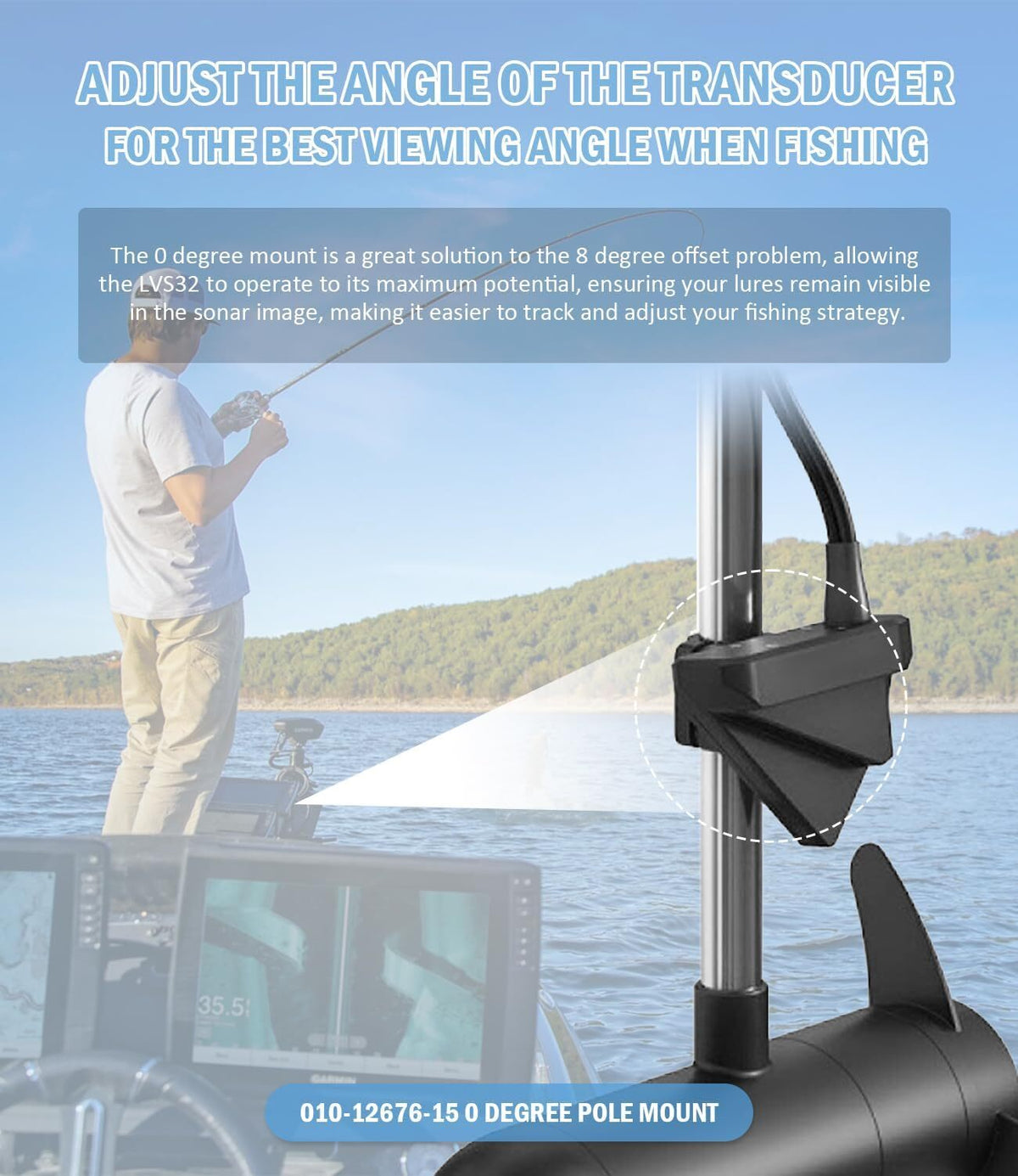 0 Degree Pole Mount for Panoptix LVS32 Transducer - Ice Fishing Marine Accessory