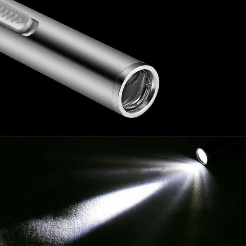 USB Rechargeable Mini LED Flashlight Stainless Steel Pen Light 1000 Lumens Pack