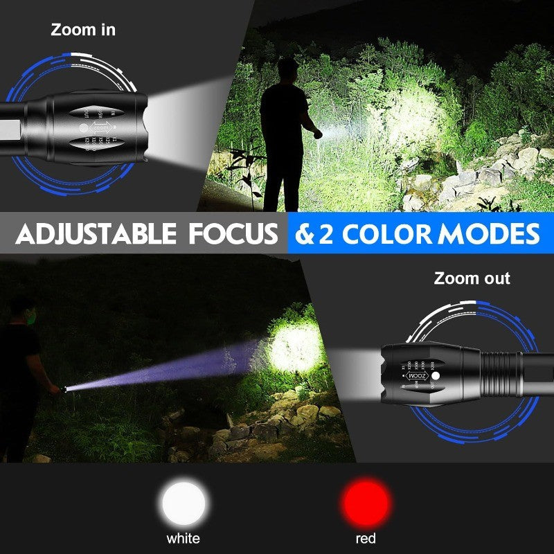 Rechargeable 2-in-1 LED Flashlight with White and Red Light, Waterproof