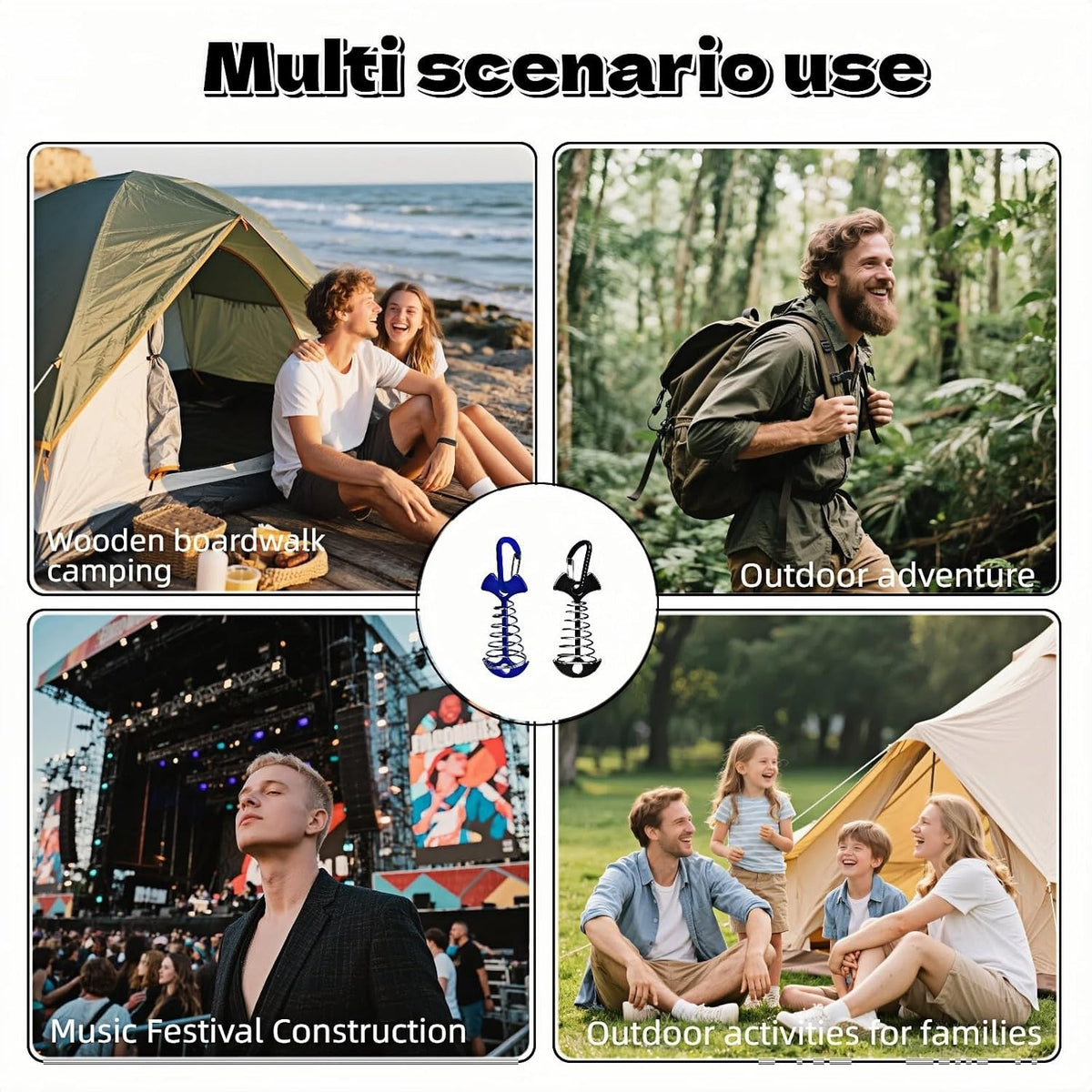 Adjustable Aluminum Tent Pegs with Carabiner for Decks & Canopies