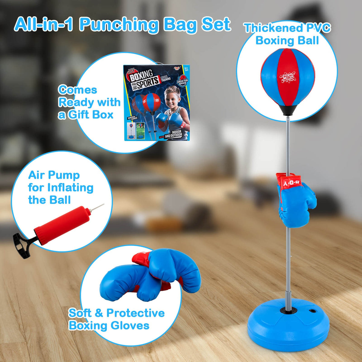 Adjustable Standing Punching Bag with Gloves for Boxing & Fitness