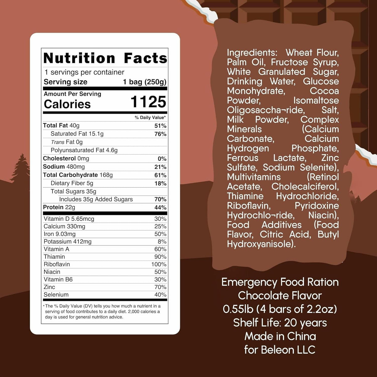 Emergency Food Supply - Chocolate Survival Ration with 20-Year Shelf Life