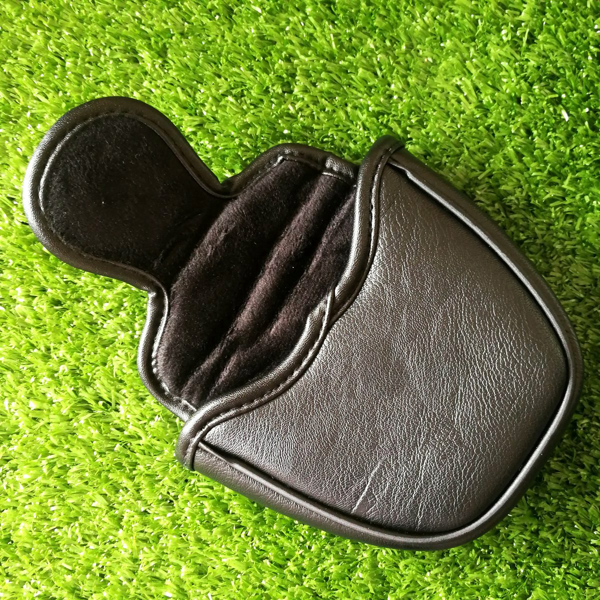 Black Leather Shark Embroidery Golf Mallet Putter Head Cover Magnetic Closure