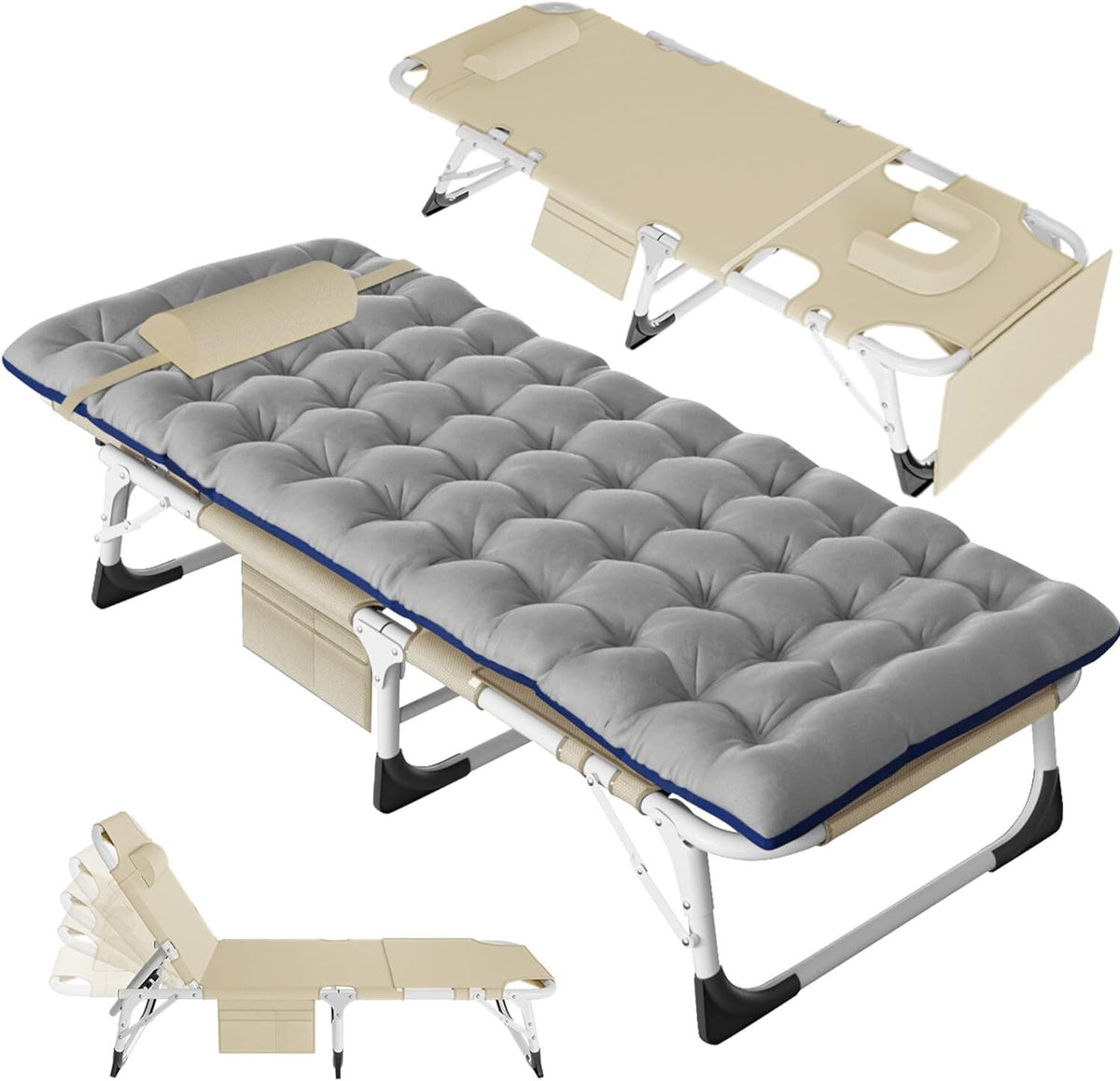 Heavy Duty Tanning Chair with Face Hole - Adjustable Folding Outdoor Lounge Bed