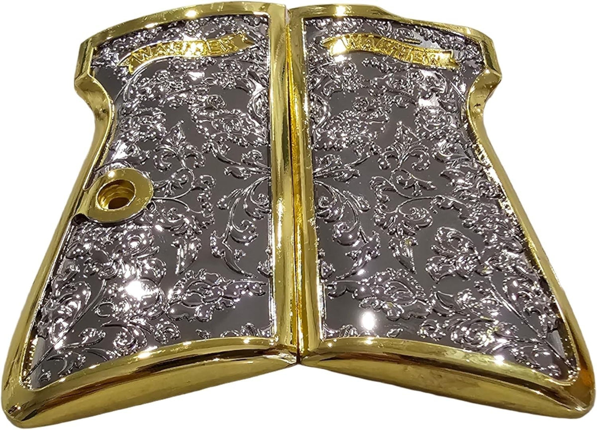 Custom Metal Pistol Grips for Walther PPK PPK-S Scroll Engraved Polished Nickel Gold Finish