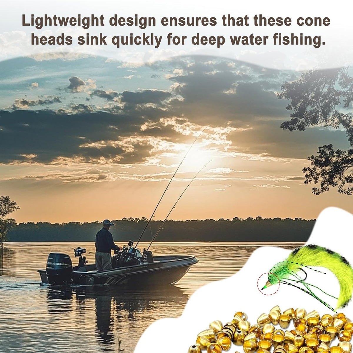 Flexible Brass Cone Heads for Fly Tying - 4 Sizes for Anglers