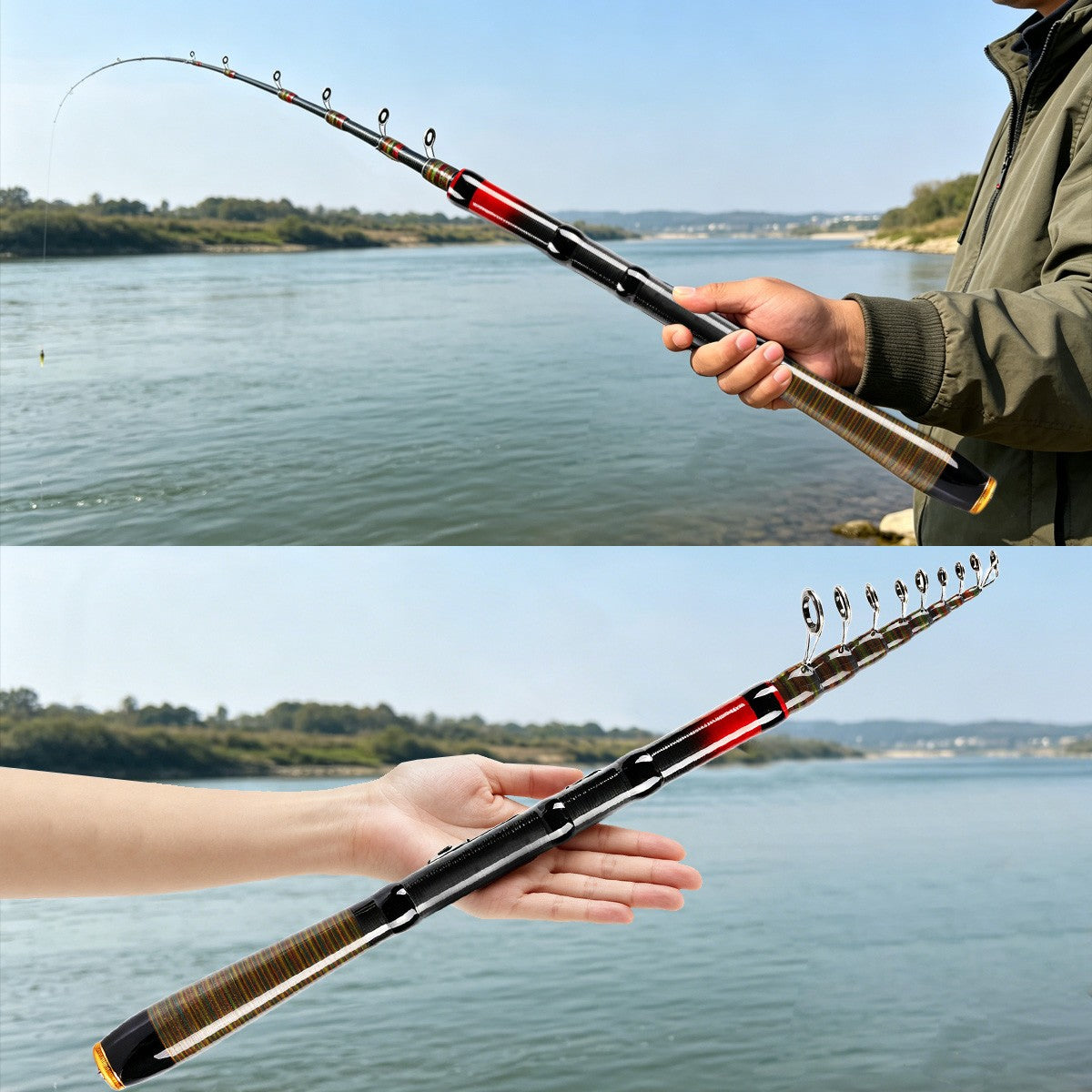 Carbon Fiber Telescopic Fishing Rod 10-30lb Saltwater Spinning Pole